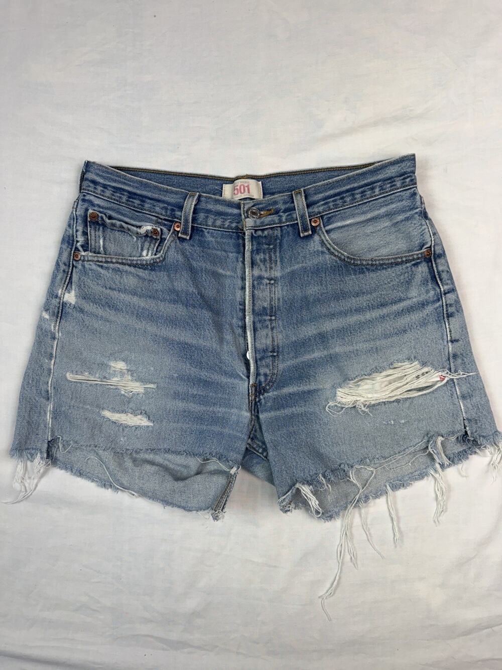 Levi's 501 Shorts Womens W34 Distressed Button Fly Raw Hem High Rise